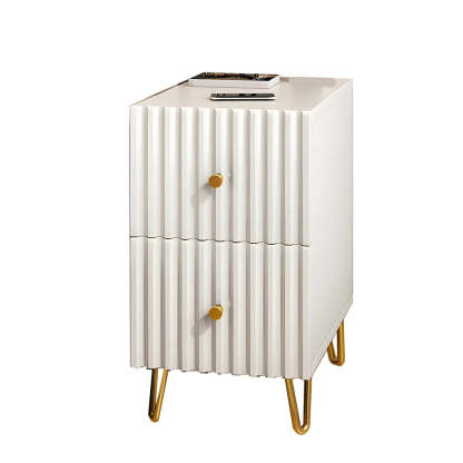 Glam Rectangular White Wood Nightstand with Storage Drawers — 1 Piece