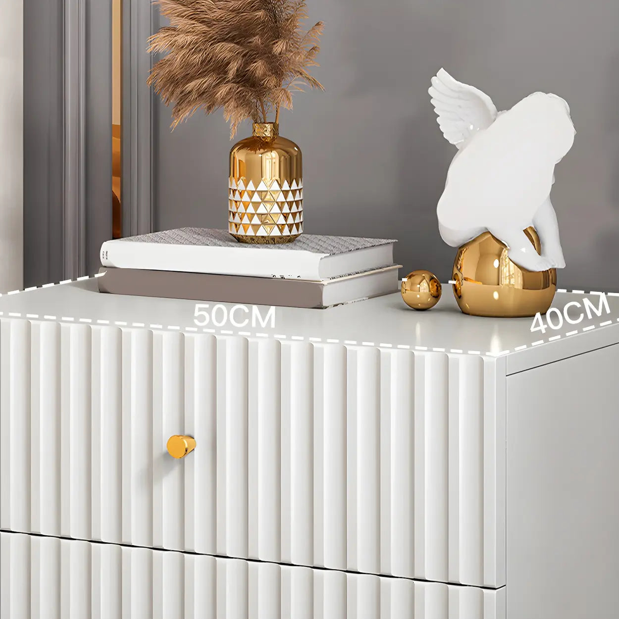 Glam Rectangular White Wood Nightstand with Storage Drawers — 2 Piece Set