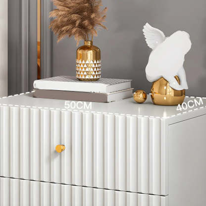 Glam Rectangular White Wood Nightstand with Storage Drawers — 2 Piece Set