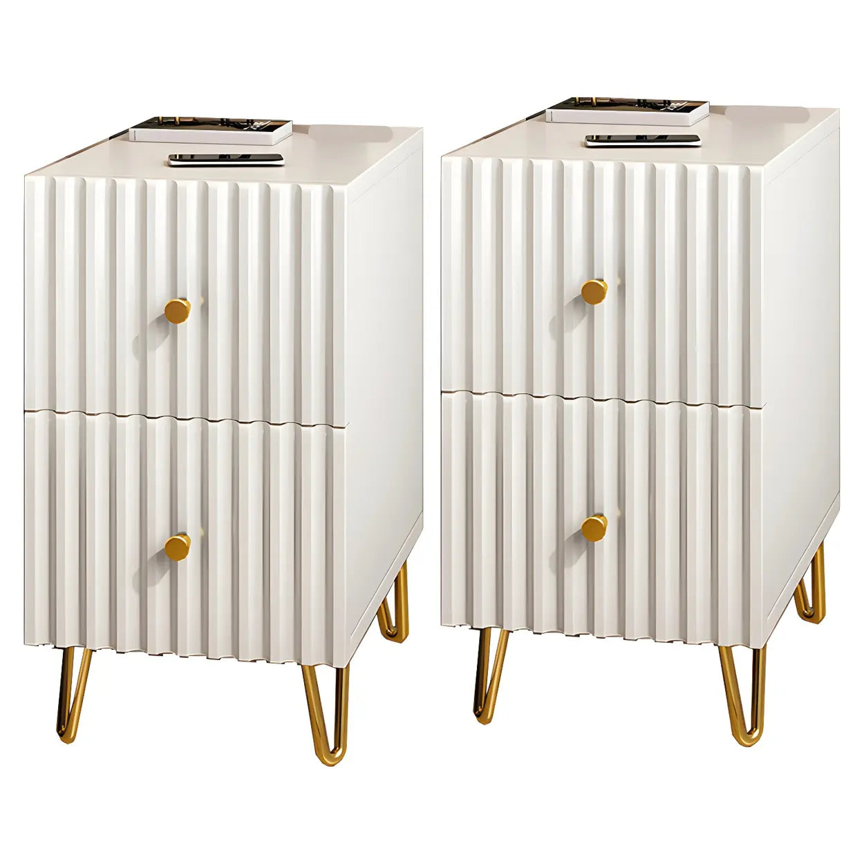Glam Rectangular White Wood Nightstand with Storage Drawers — 1 Piece