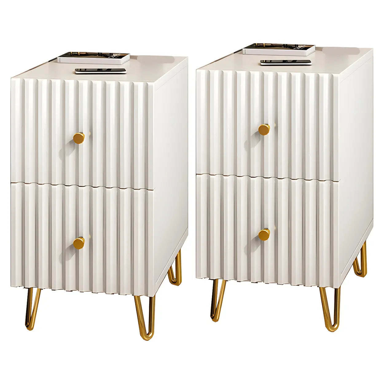 Glam Rectangular White Wood Nightstand with Storage Drawers — 1 Piece