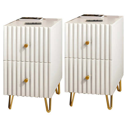 Glam Rectangular White Wood Nightstand with Storage Drawers — 1 Piece