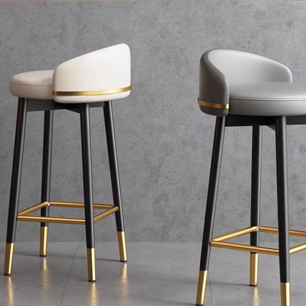 Glam Round Leather Bar Stool with Footrest — White