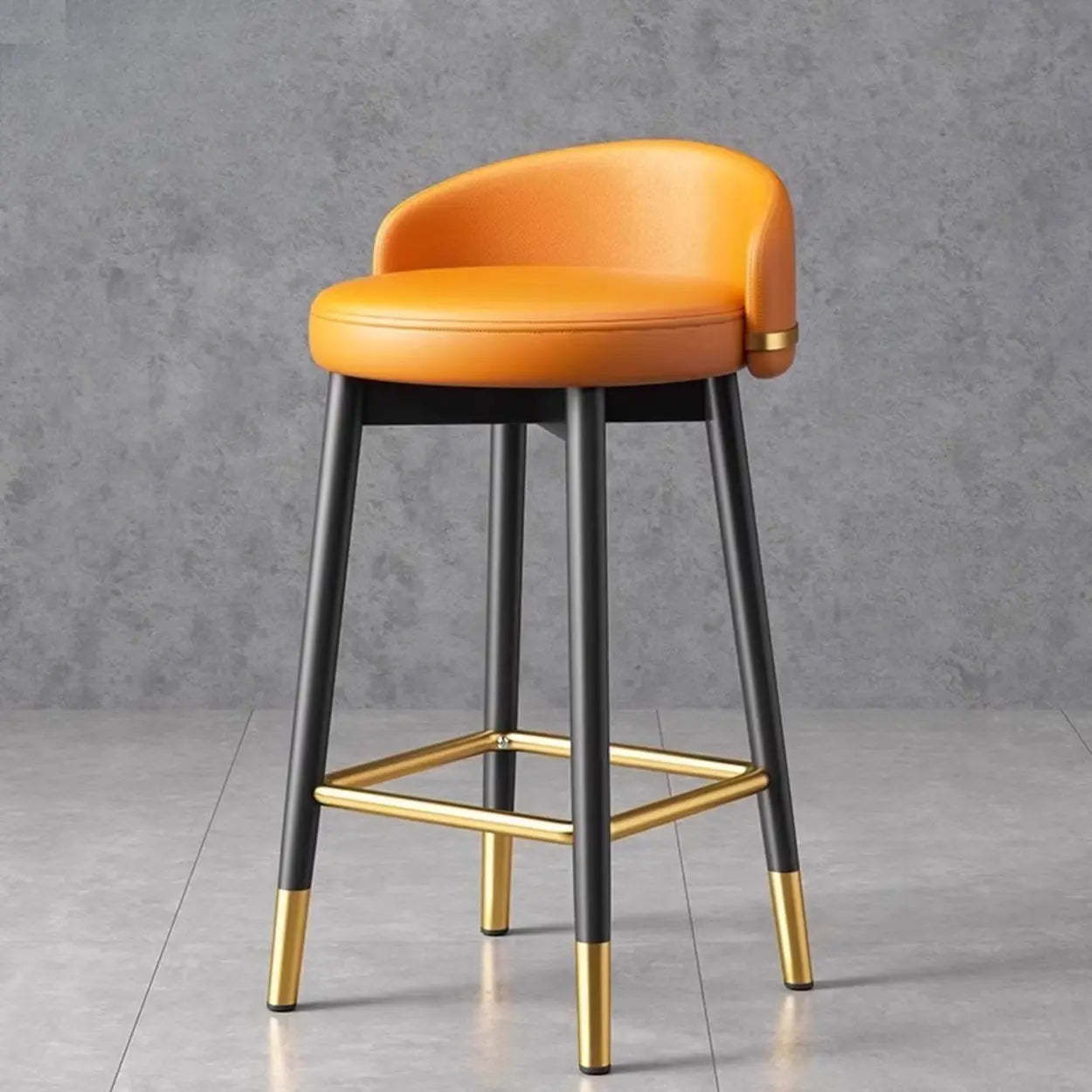 Glam Round Leather Bar Stool with Footrest — Gray/ Black
