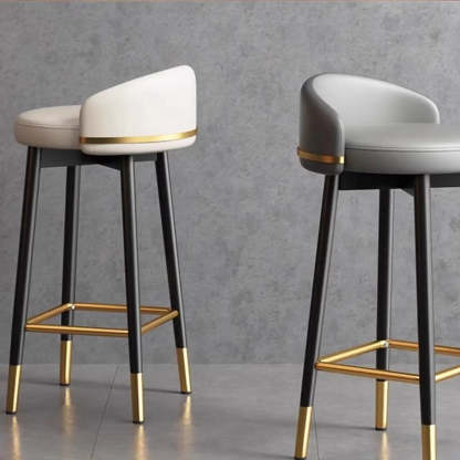 Glam Round Leather Bar Stool with Footrest — White