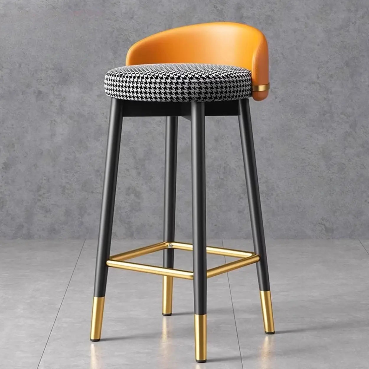 Glam Round Leather Bar Stool with Footrest — Green