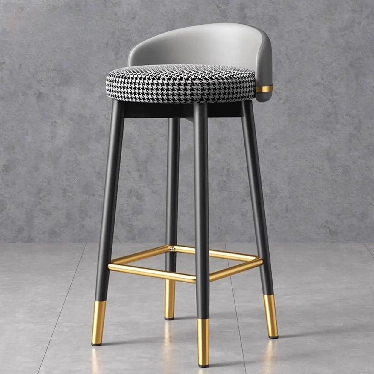 Glam Round Leather Bar Stool with Footrest — Orange/ Black