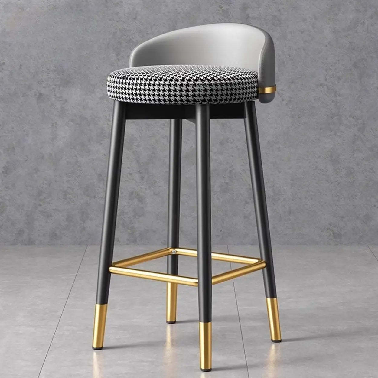 Glam Round Leather Bar Stool with Footrest — Orange/ Black