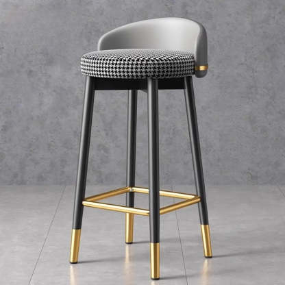 Glam Round Leather Bar Stool with Footrest — Orange/ Black
