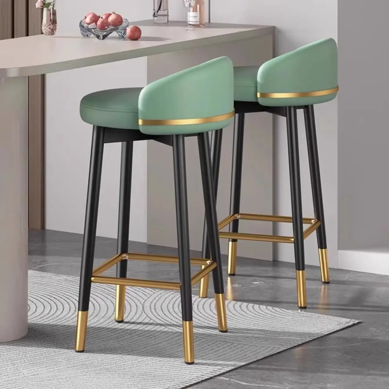 Glam Round Leather Bar Stool with Footrest — Orange