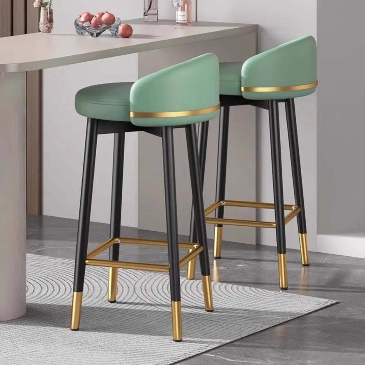 Glam Round Leather Bar Stool with Footrest — Orange