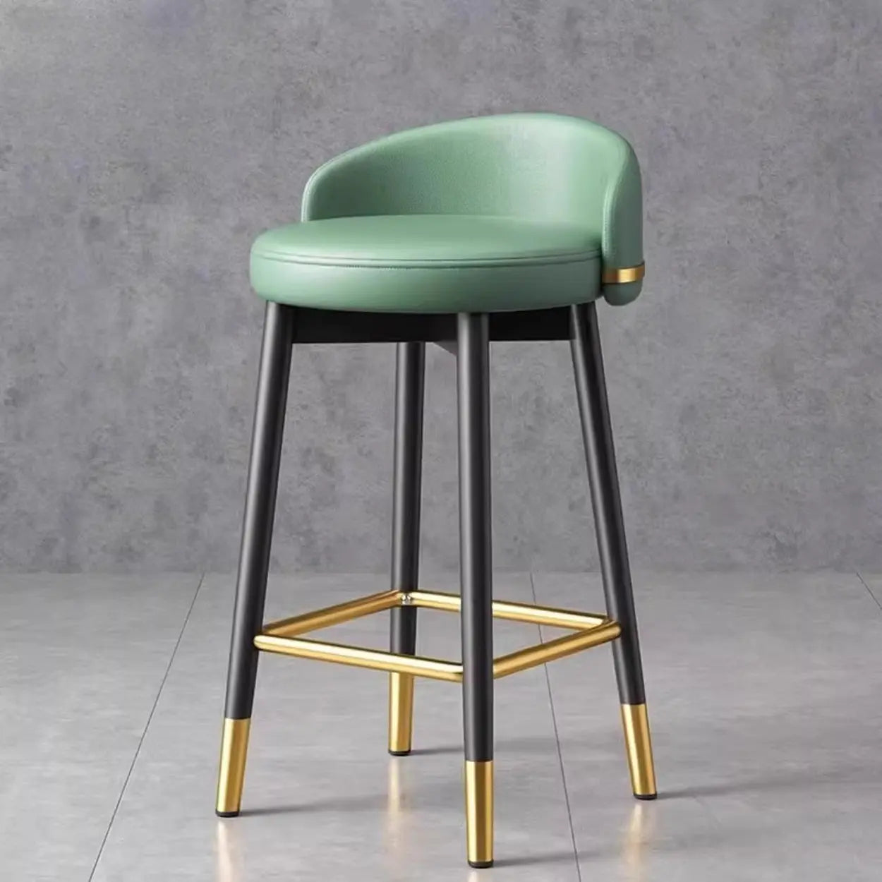 Glam Round Leather Bar Stool with Footrest — White