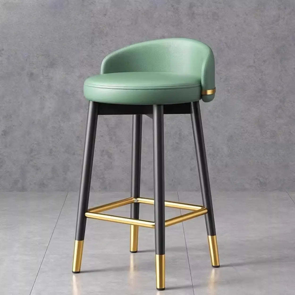 Glam Round Leather Bar Stool with Footrest — White