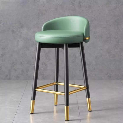Glam Round Leather Bar Stool with Footrest — White