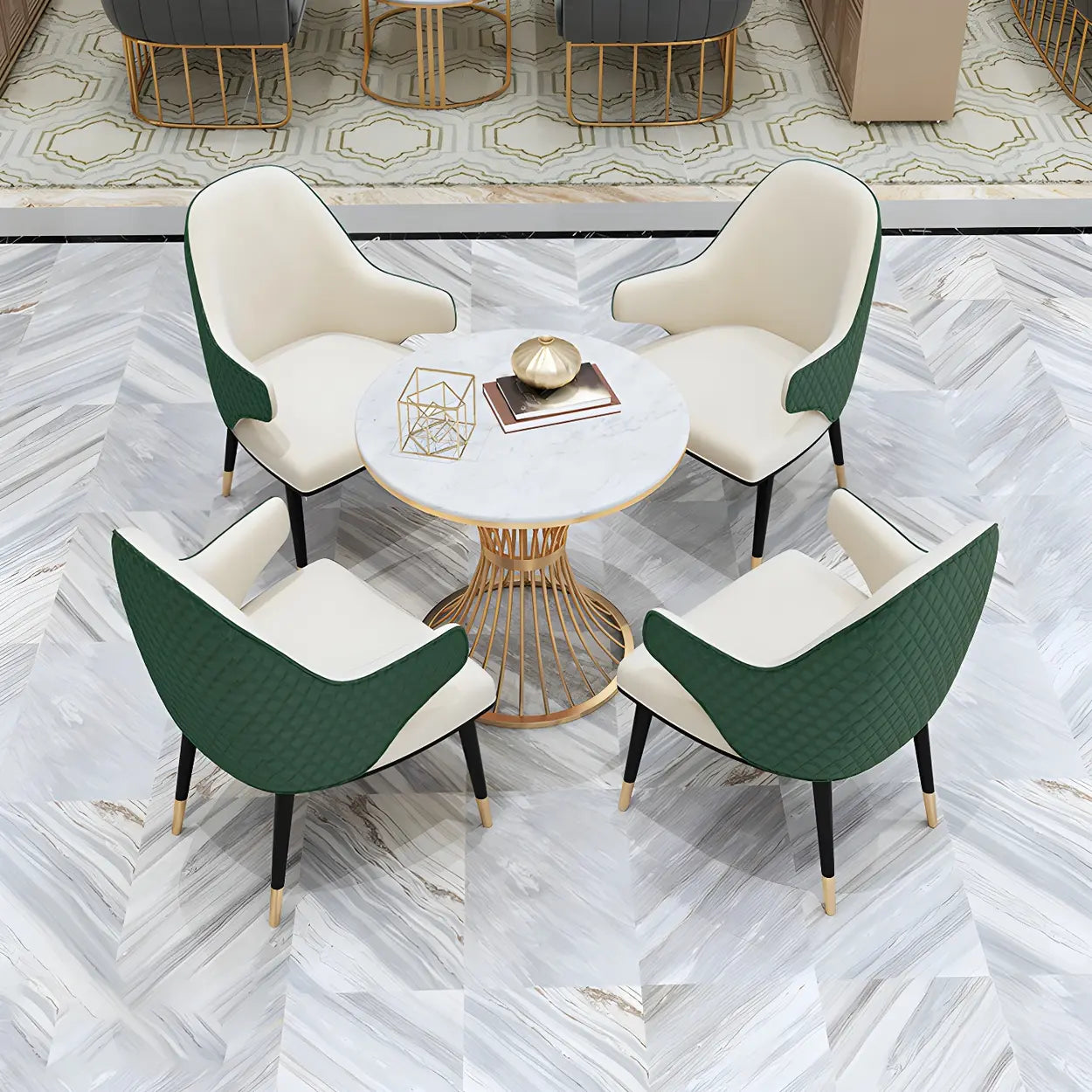 Glam Round Gold Faux Marble Dining Table