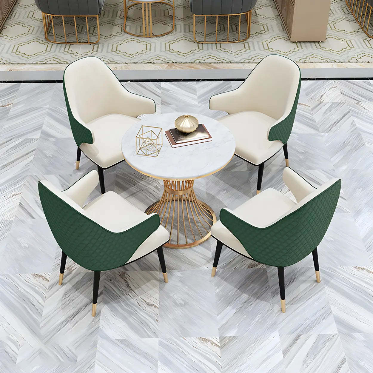Glam Round Gold Faux Marble Dining Table — Table Only