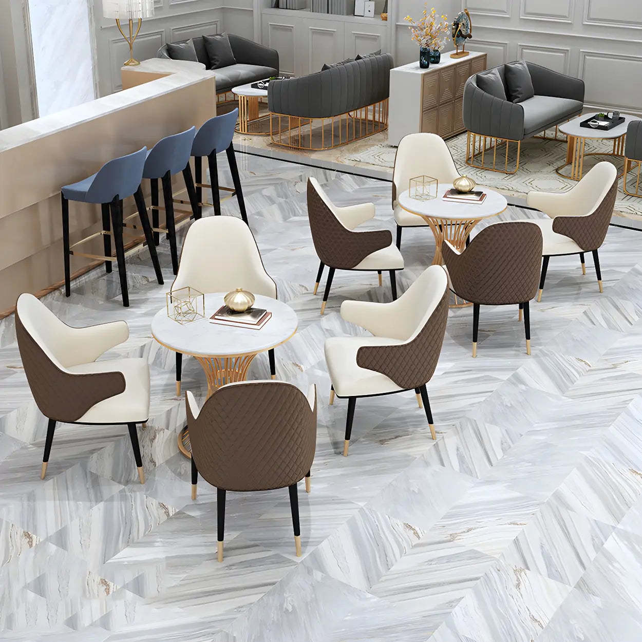 Glam Round Gold Faux Marble Dining Table — Table Only