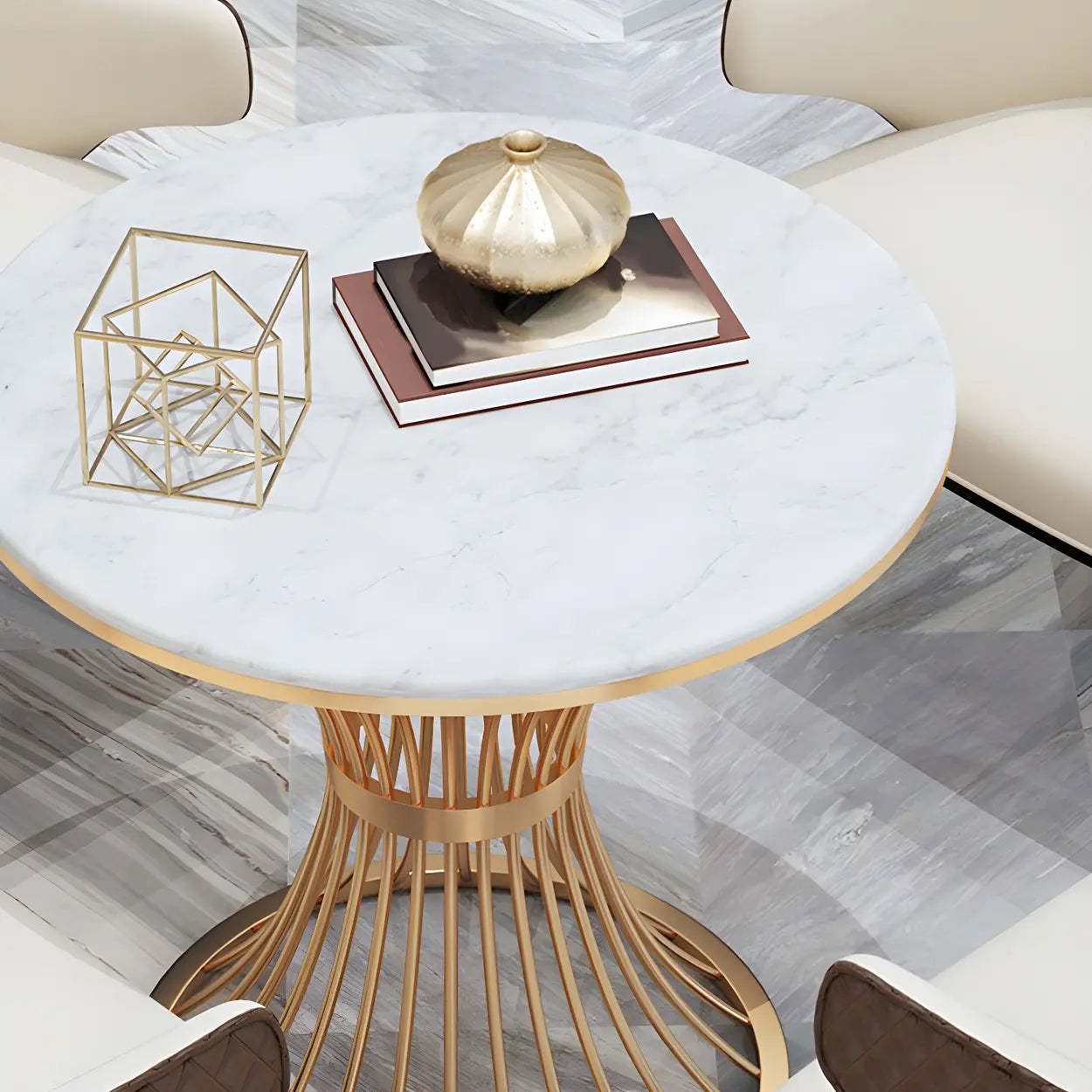 Glam Round Gold Faux Marble Dining Table