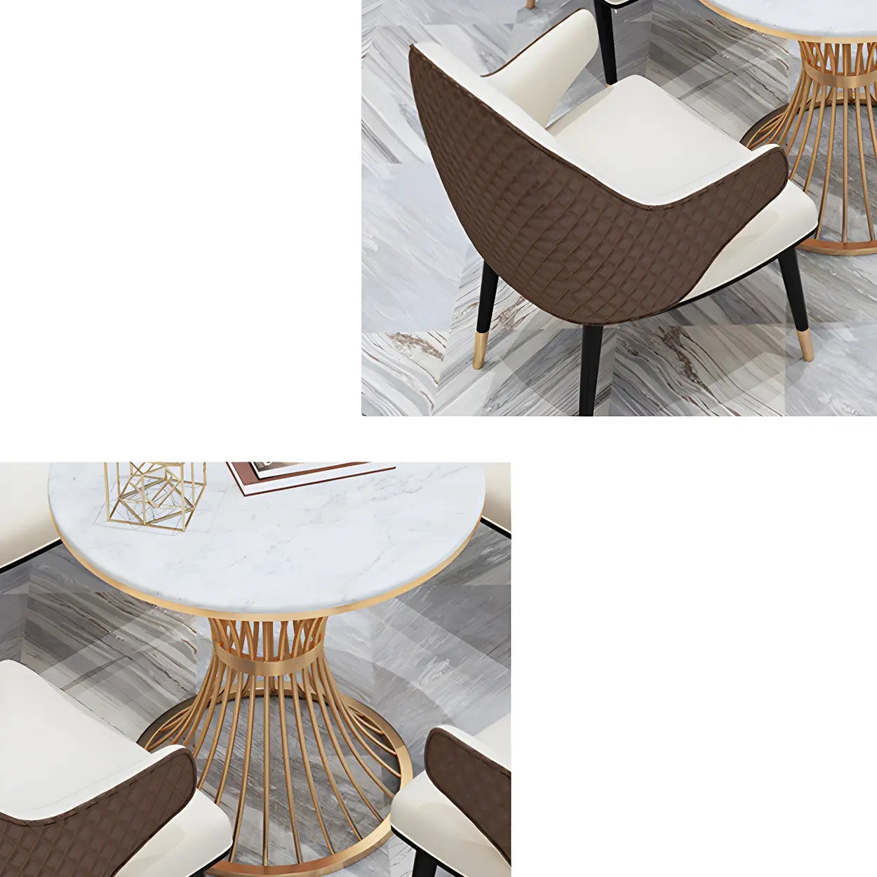 Glam Round Gold Faux Marble Dining Table
