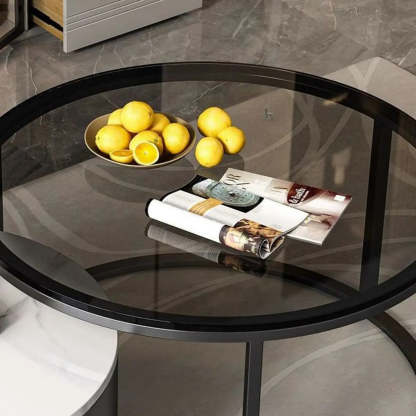Glam Round Stone Drawer Nesting Coffee Table