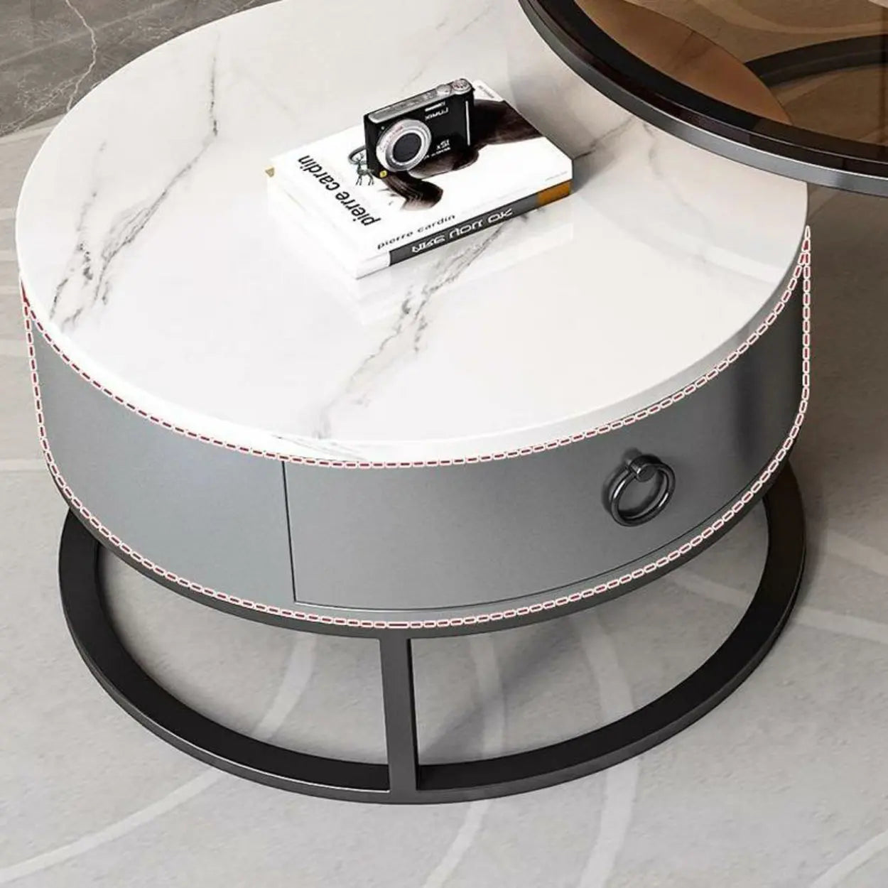 Glam Round Stone Drawer Nesting Coffee Table