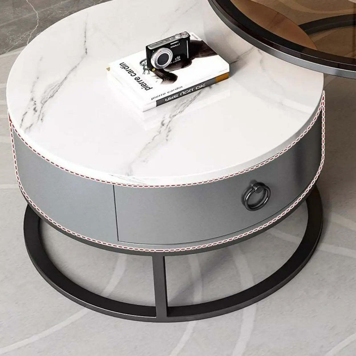 Glam Round Stone Drawer Nesting Coffee Table