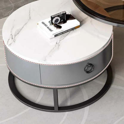 Glam Round Stone Drawer Nesting Coffee Table