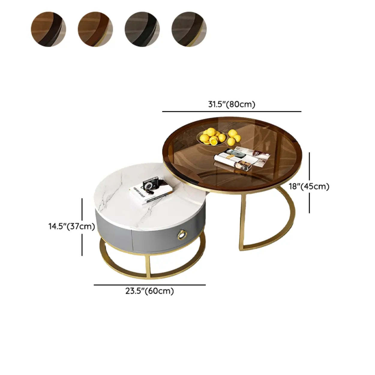 Glam Round Stone Drawer Nesting Coffee Table