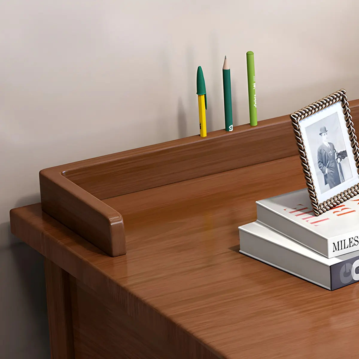 Glam Rubberwood Shelf Drawer H-Shape Writing Desk — White / Without Chairs