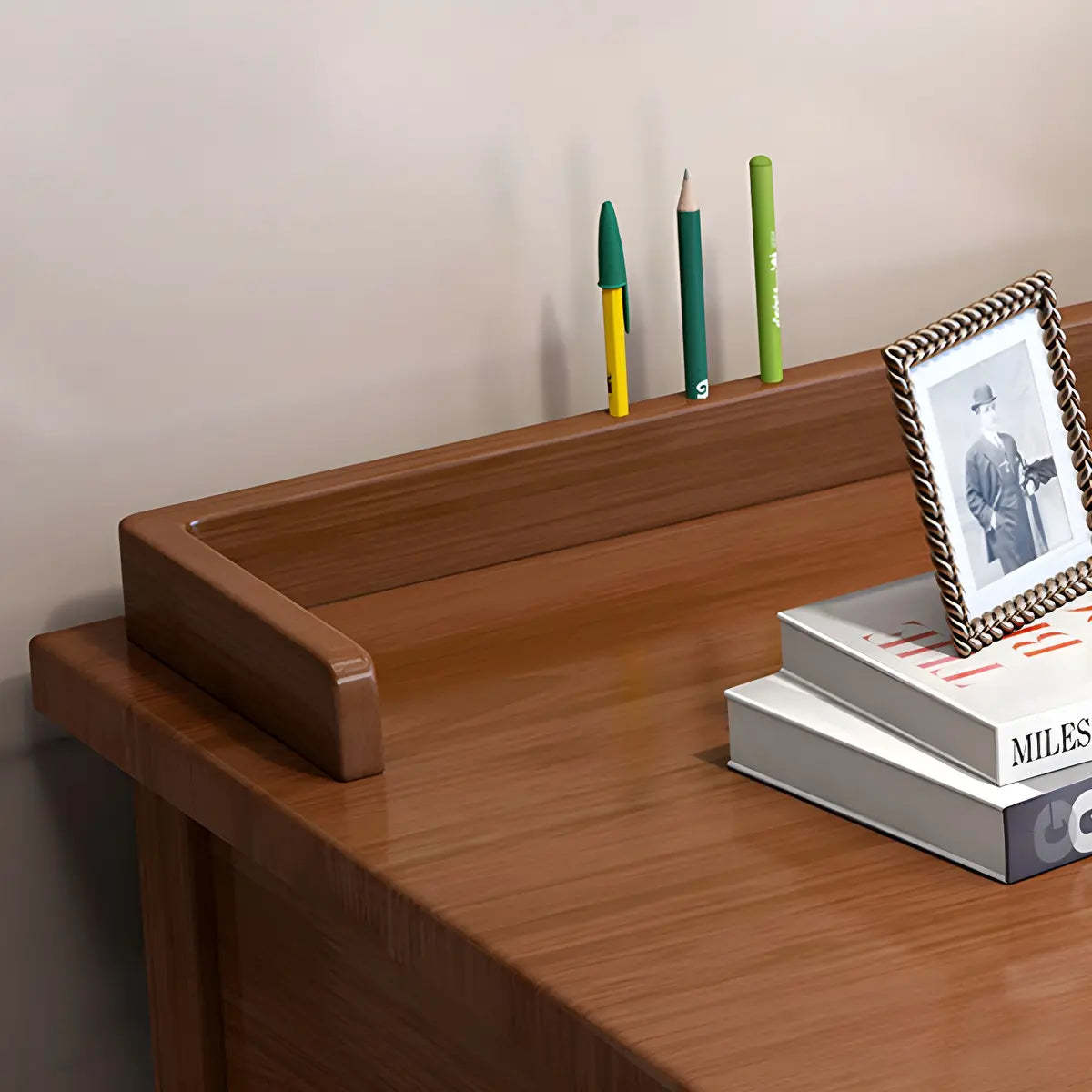 Glam Rubberwood Shelf Drawer H-Shape Writing Desk — White / Without Chairs