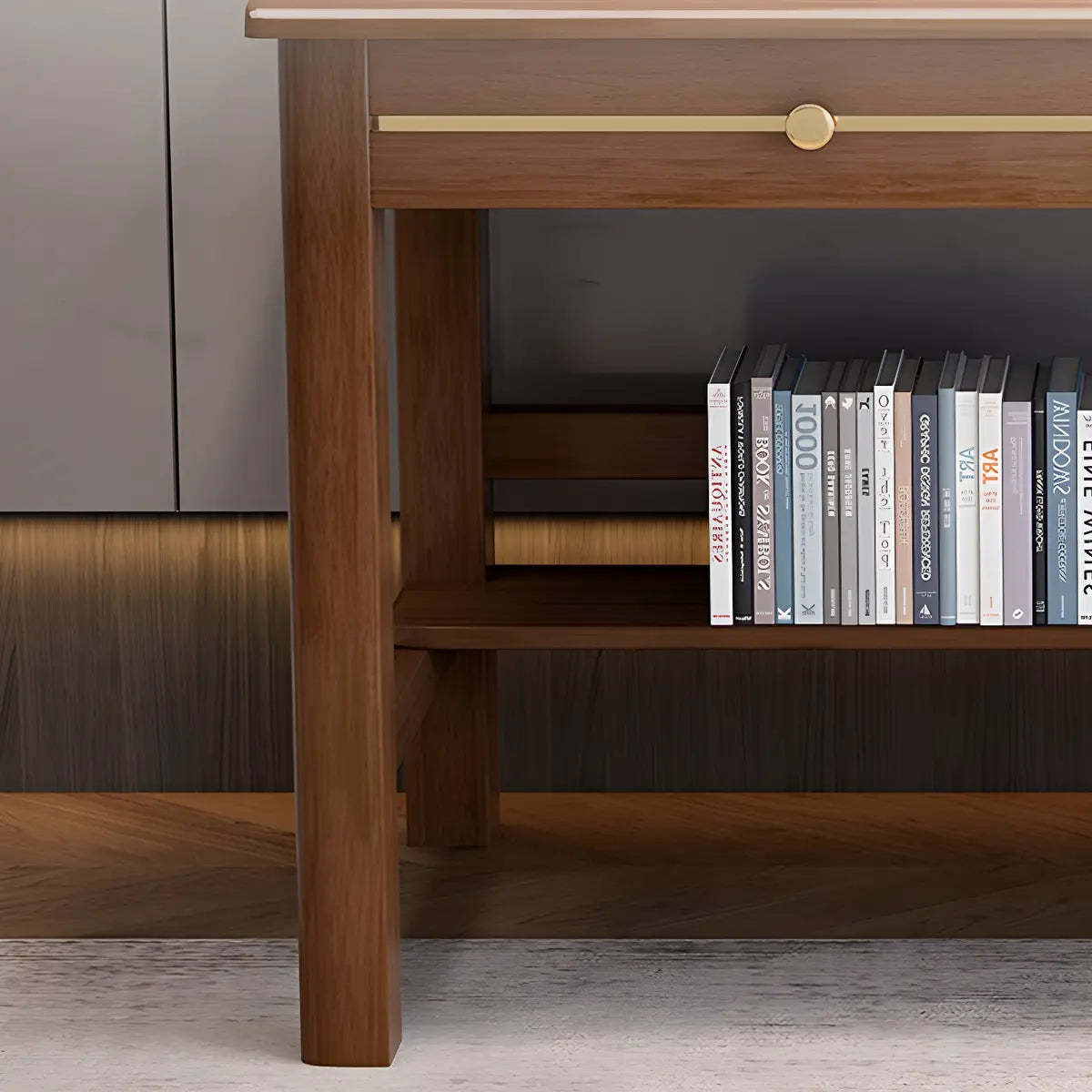 Glam Rubberwood Shelf Drawer H-Shape Writing Desk