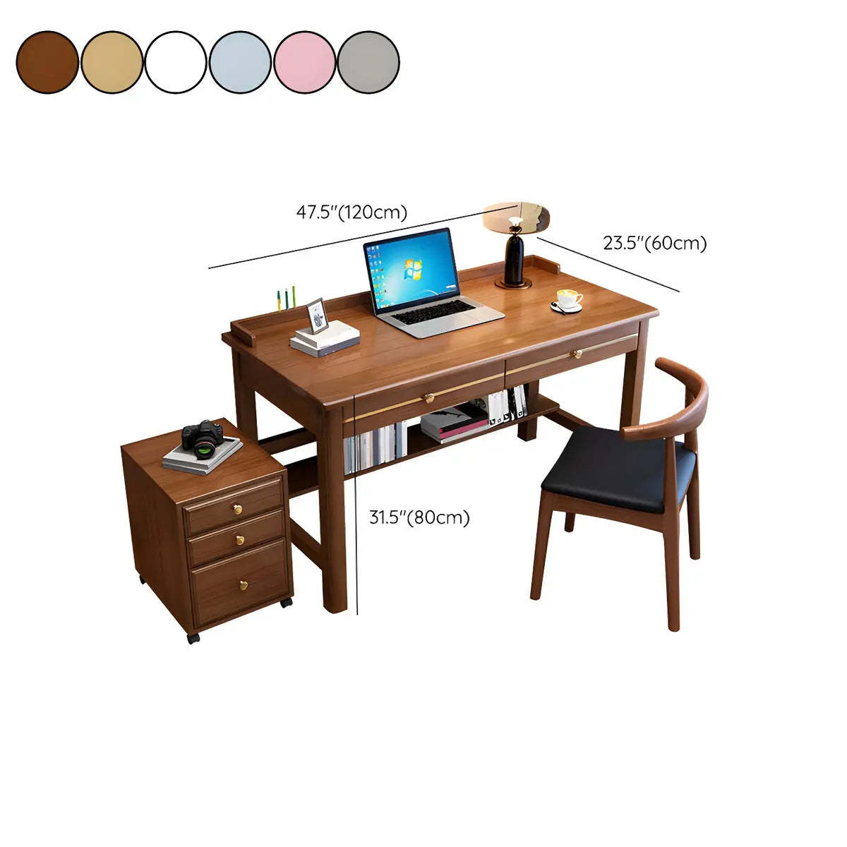 Glam Rubberwood Shelf Drawer H-Shape Writing Desk