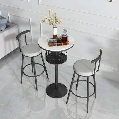 Glam Small Marble Metal Bar Table with Shelf — Black / Round / Without Chairs