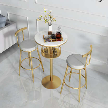 Glam Small Marble Metal Bar Table with Shelf — Black-Gold / Round / Without Chairs