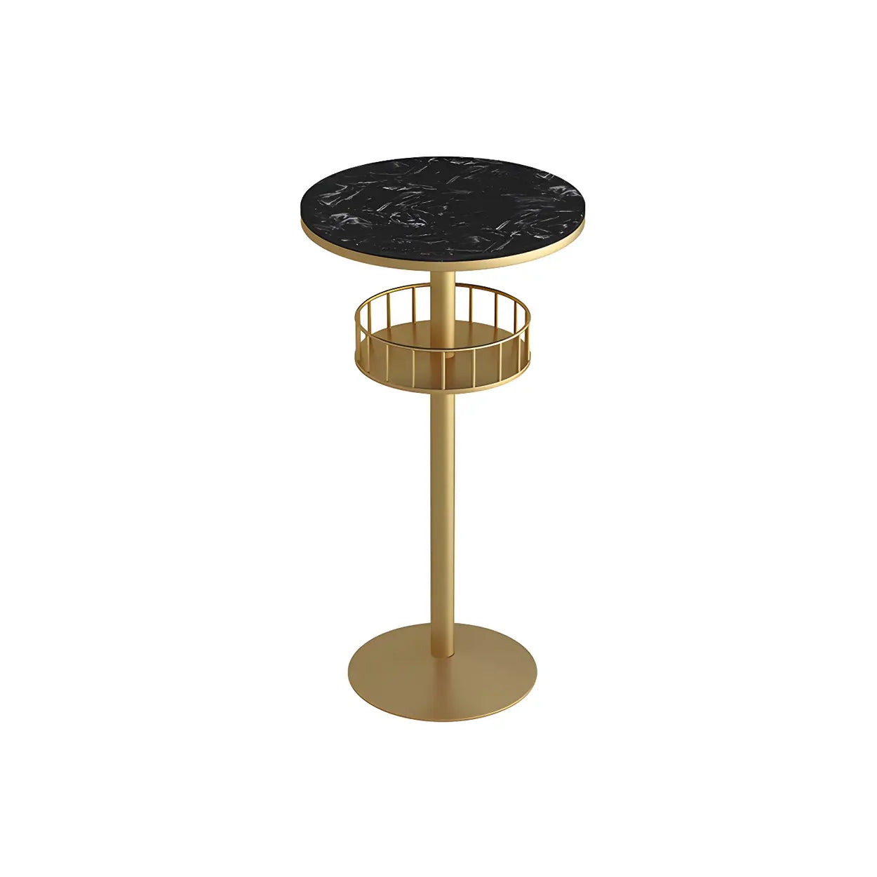 Glam Small Marble Metal Bar Table with Shelf — White-Gold / Round / Without Chairs