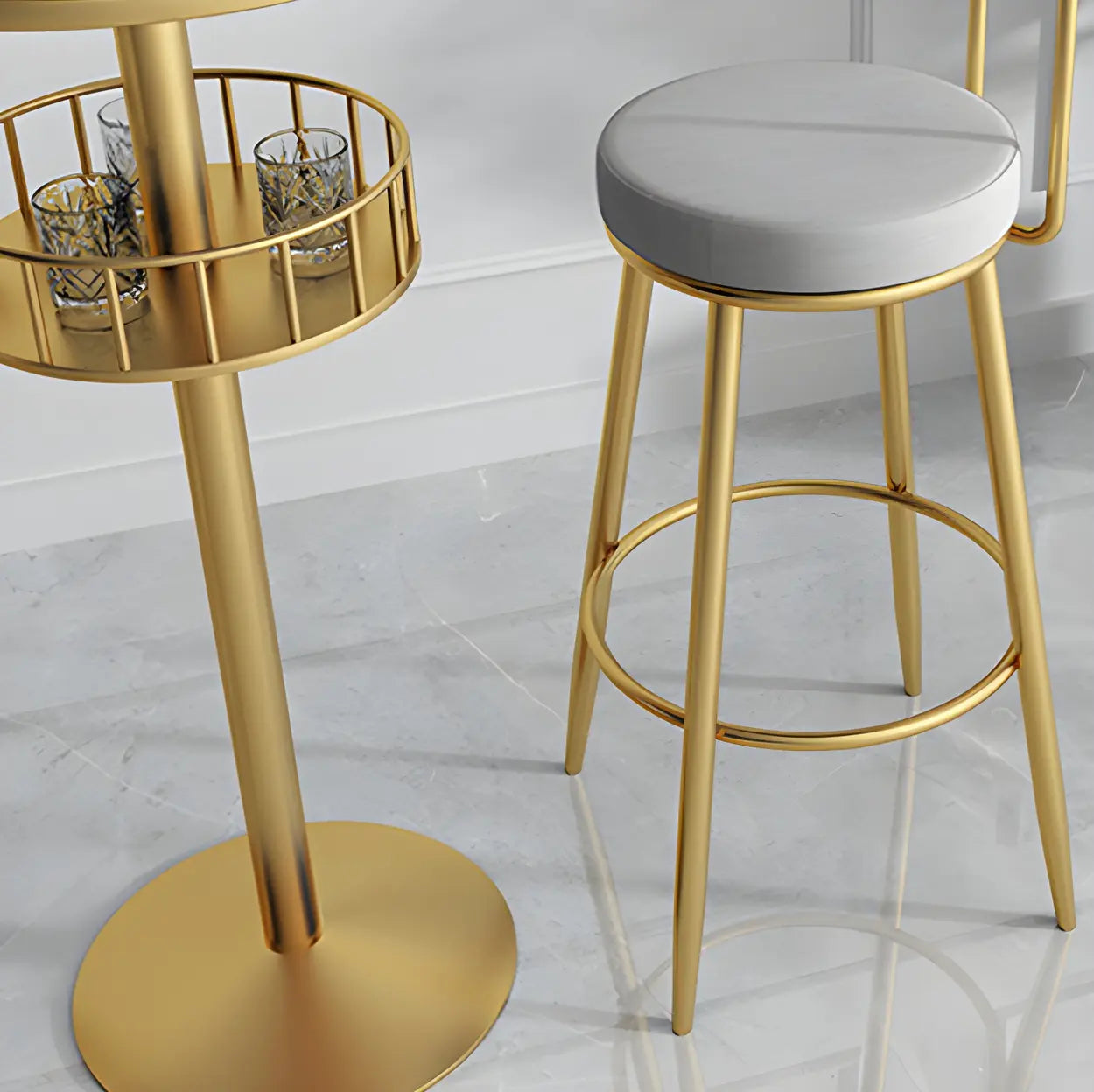 Glam Small Marble Metal Bar Table with Shelf