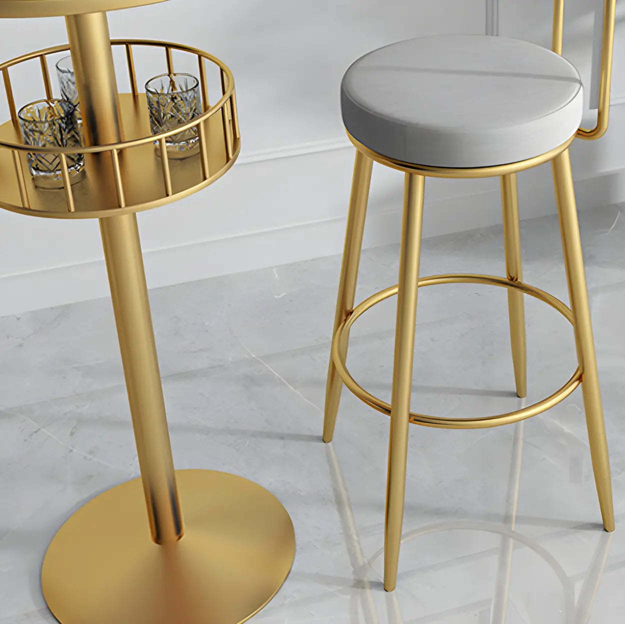 Glam Small Marble Metal Bar Table with Shelf