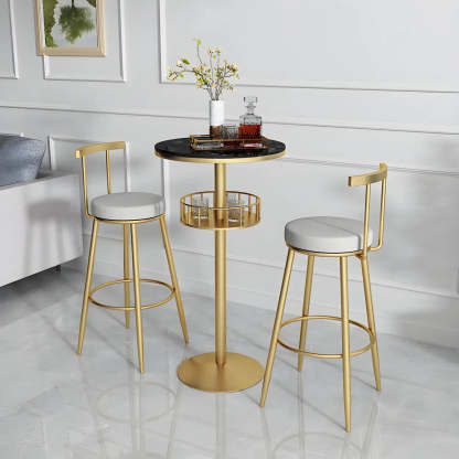 Glam Small Marble Metal Bar Table with Shelf