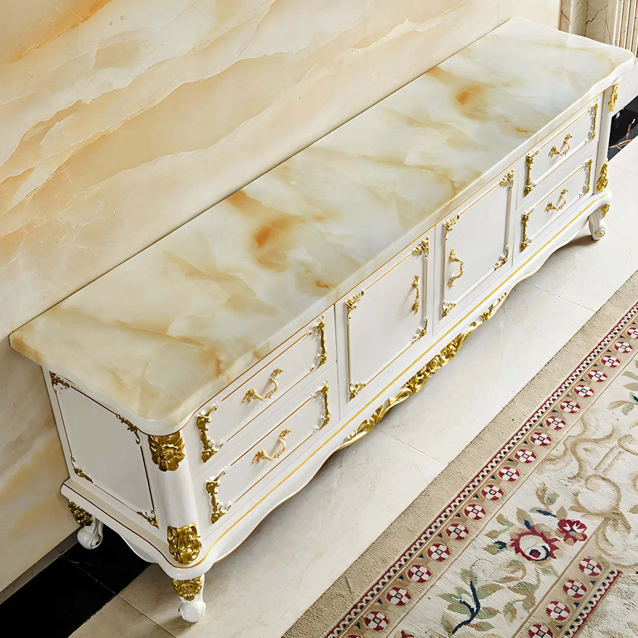 Luxury storage stand white tv stands — 63"L x 18"W x 27"H / Stone