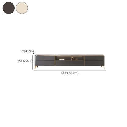 Glam Stone Rectangular TV Stand with Open Storage Drawers