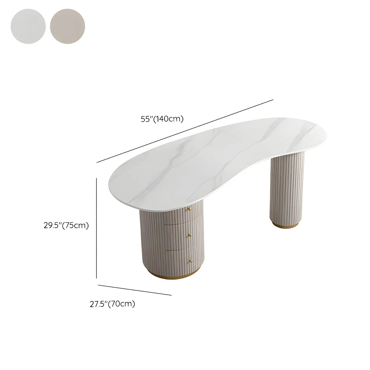 Glam Textured White Stone Free-Form Drawer Writing Desk — Textured White / Table Only
