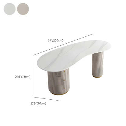 Glam Textured White Stone Free-Form Drawer Writing Desk — Ivory / Table Only