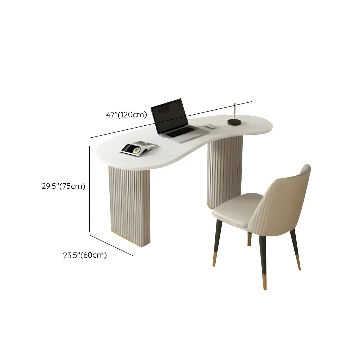 Glam Textured White Stone Free-Form Drawer Writing Desk — Ivory / Table Only