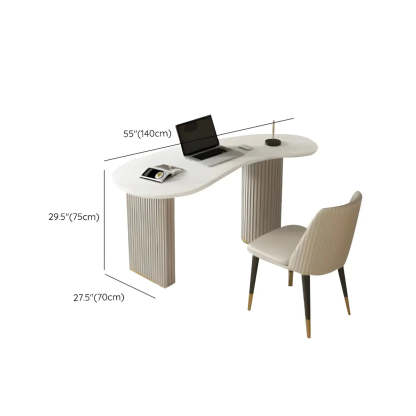 Glam Textured White Stone Free-Form Drawer Writing Desk — Ivory / Table Only