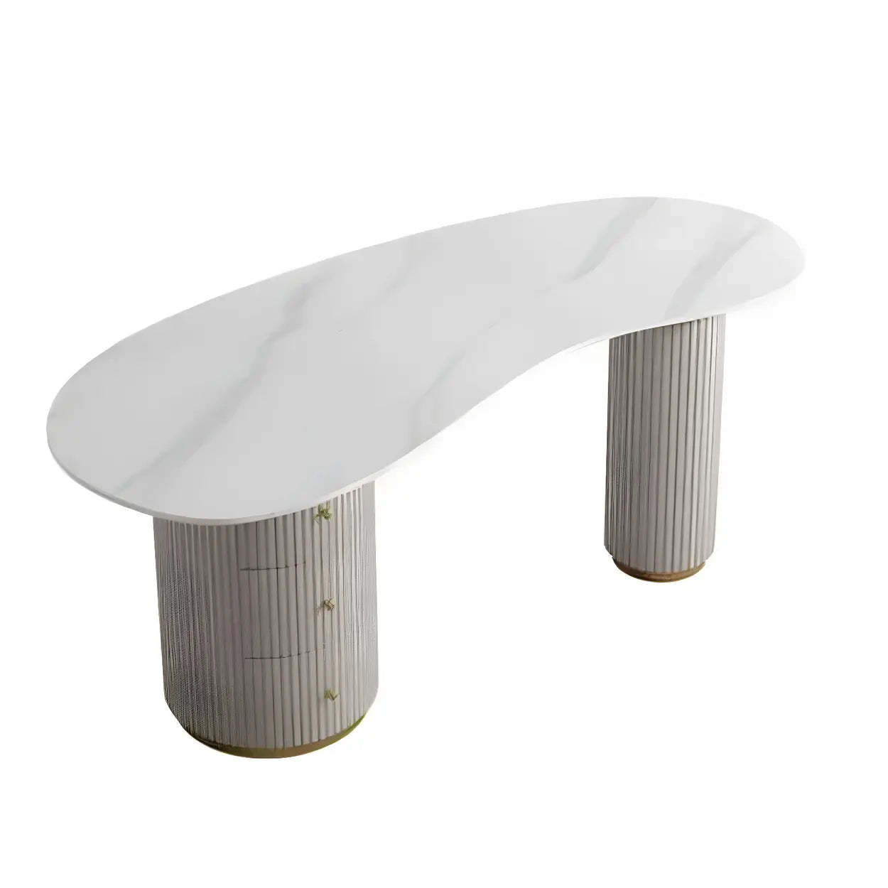Glam Textured White Stone Free-Form Drawer Writing Desk