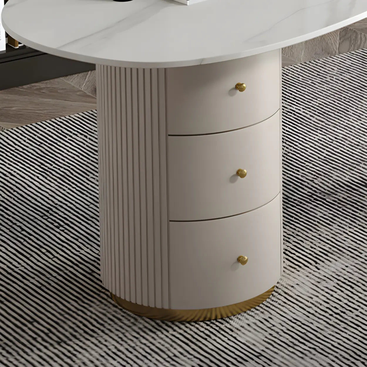 Glam Textured White Stone Free-Form Drawer Writing Desk — White / Table Only