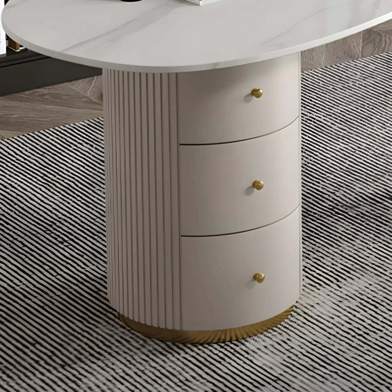 Glam Textured White Stone Free-Form Drawer Writing Desk — White / Table Only