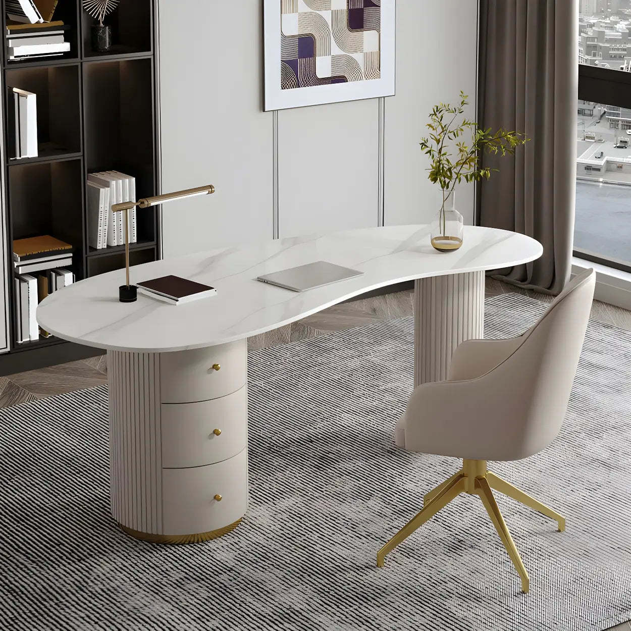 Luxury free-form textured white desks in stone wood