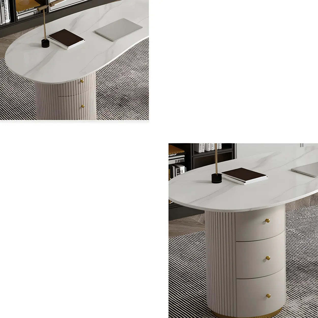 Glam Textured White Stone Free-Form Drawer Writing Desk — White / Table Only