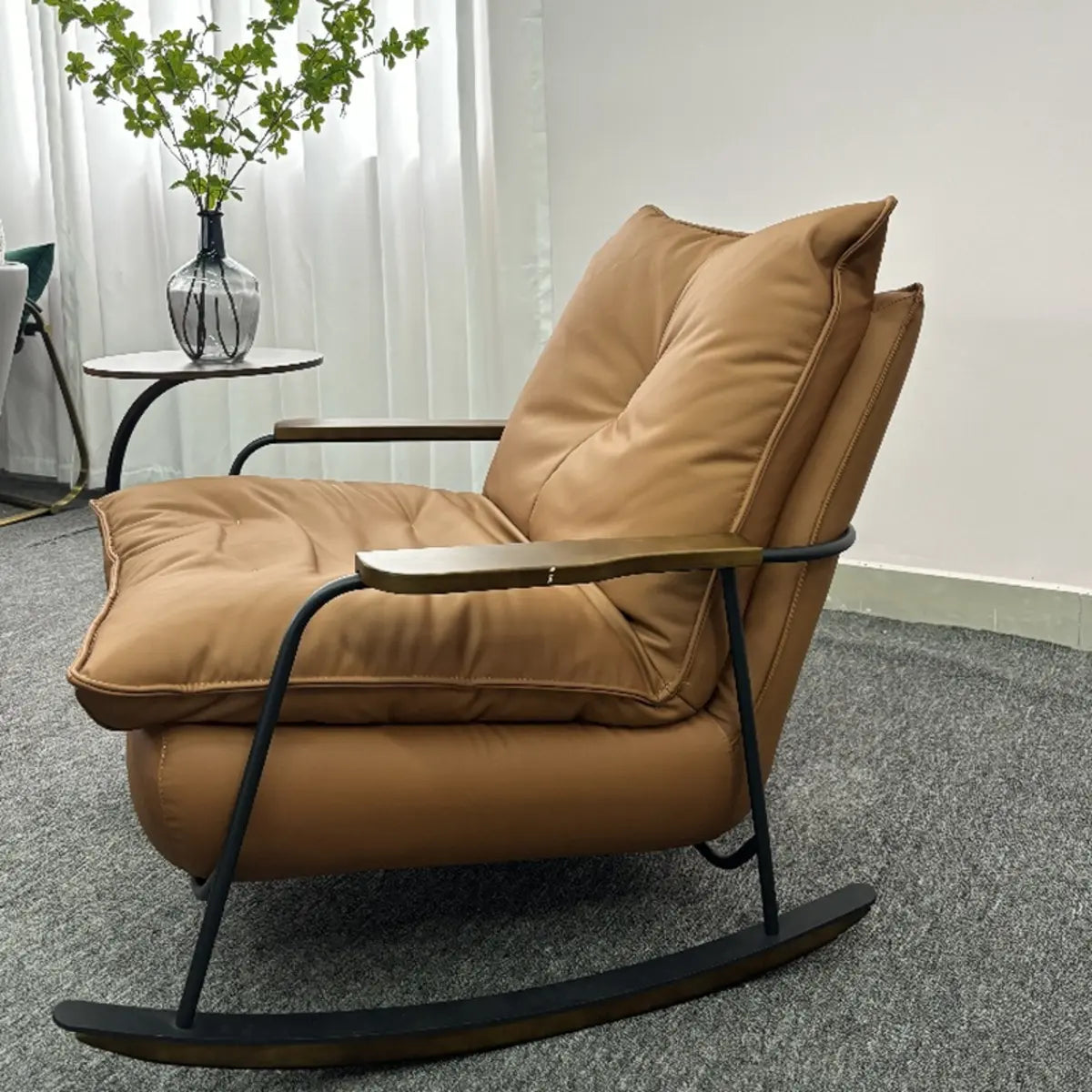 Glam Tufted Upholstered Wood Track Arm Rocking Chair